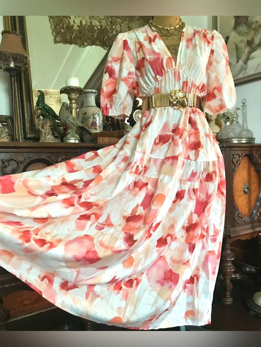 Modern Boho Abstract Floral Print Spring Summer Fall Autumn Garden Party Dress